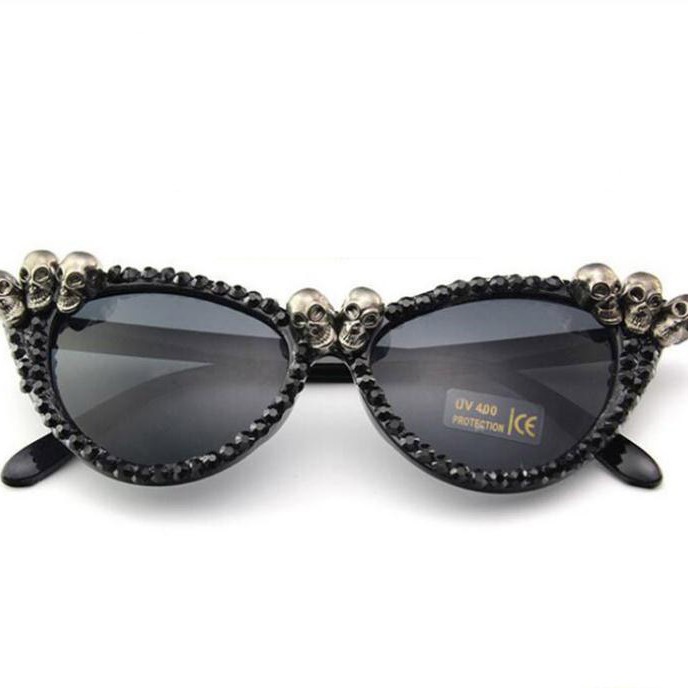 Sunglasses Cat Eye - Party-Mode-Sonnenbrille mit Strass-Totenkopf, Katzenaugen-Design, Trendige und