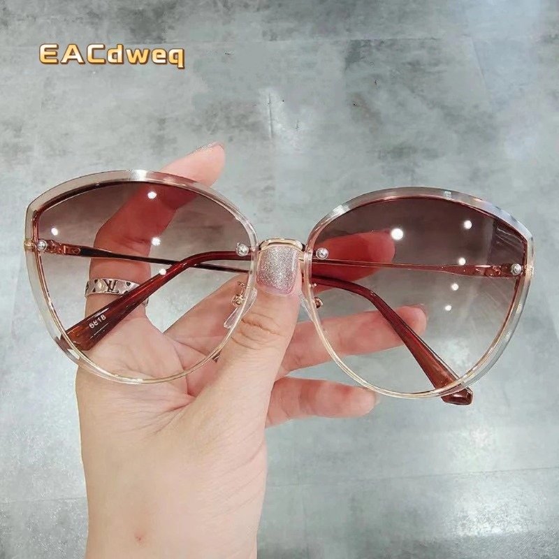Sunglasses Cat Eye - Hochwertige ovale randlose Damen-Sonnenbrille aus Metall