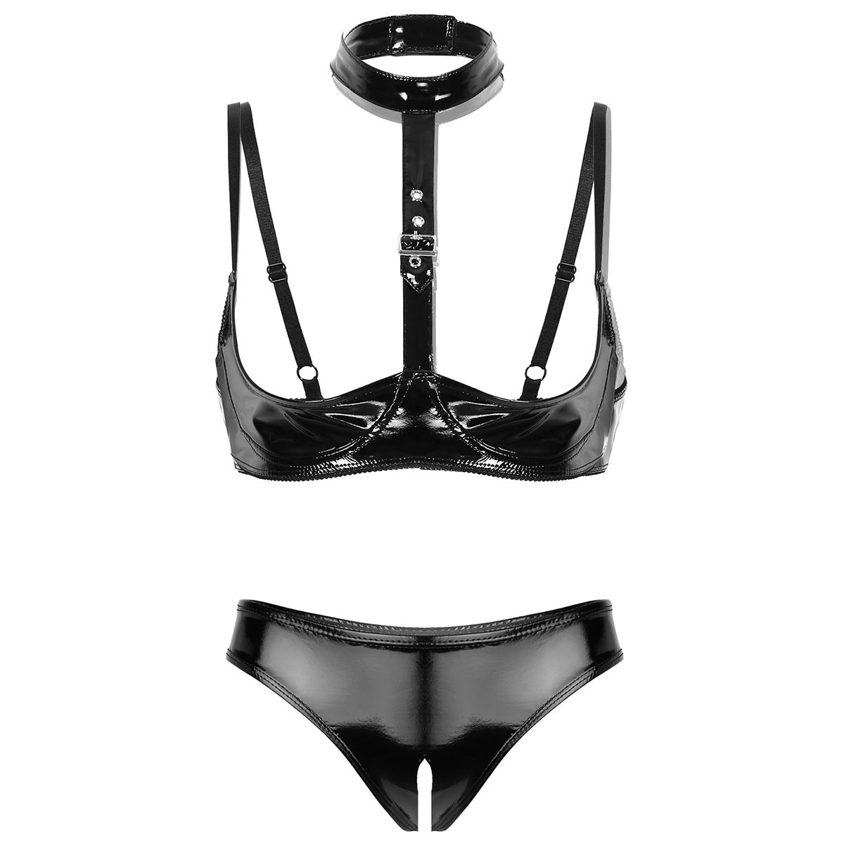 Frauen Patent Leder Dessous Se – Bralette Triangle Set Bewertung und Preis