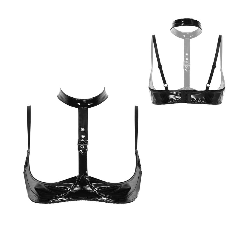 Frauen Patent Leder Dessous Se – Bralette Triangle Set Bewertung und Preis