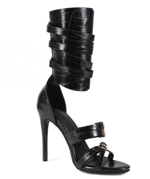 Sexy schwarze Leder-Sandalen m – Sandal Strappy Heeled Bewertung und Preis