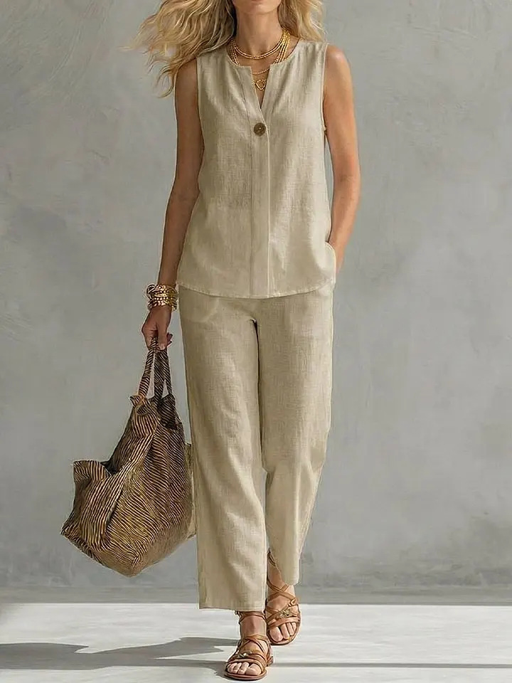 Einknopf-Oberteil aus Leinen,  – Linen Pant Wide Bewertung und Preis