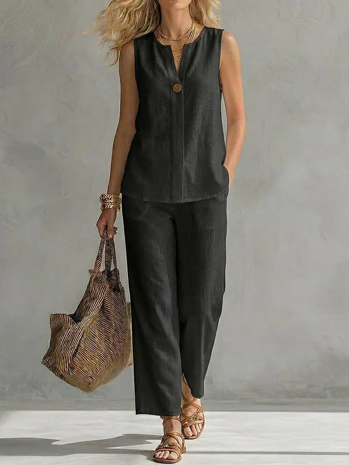Einknopf-Oberteil aus Leinen,  – Linen Pant Wide Bewertung und Preis