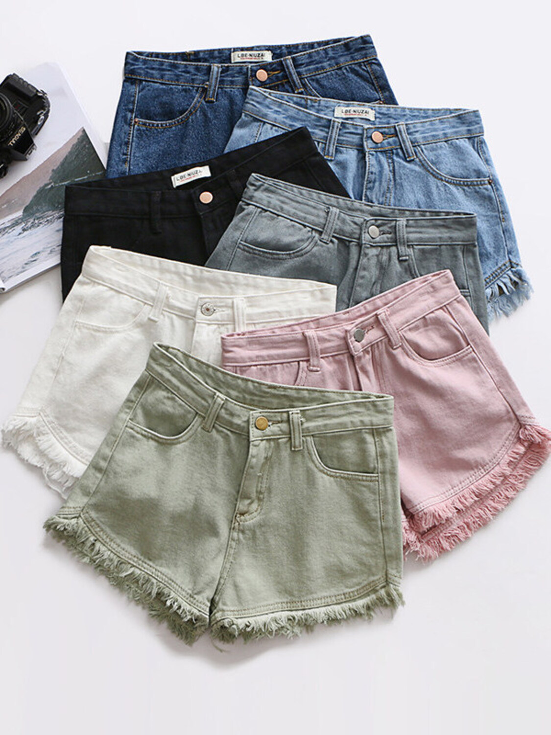 Damen-Jeansshorts mit hoher Ta – Shorts Denim Frayed Bewertung und Preis